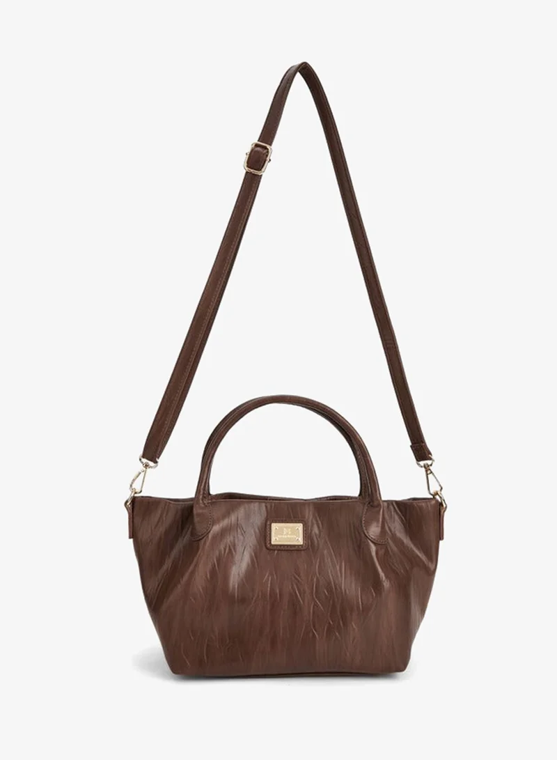 Flora Bella By Shoexpress BROWN Textured Tote Bag with Button Closure for Women | Best Price UAE