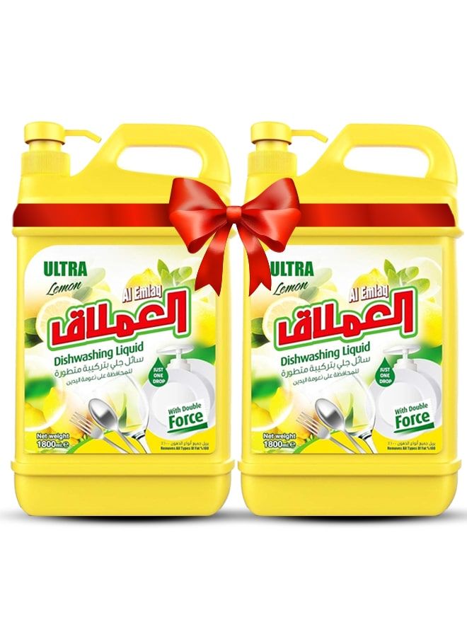 Al Emlaq Ultra Dishwashing Liquid Lemon 1800ml pack of 2