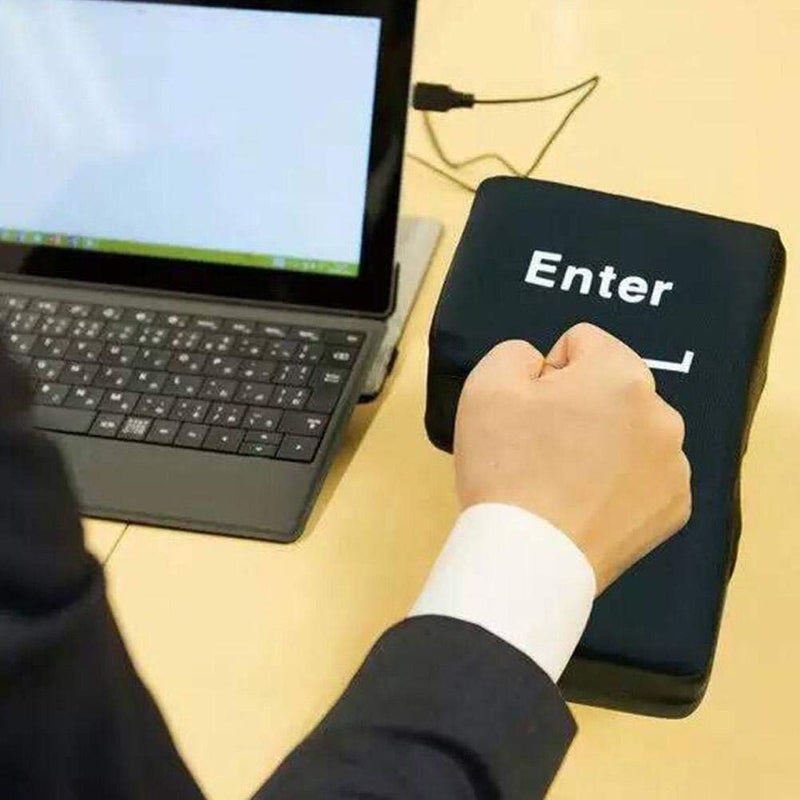 Large Enter Key Enter Button Throw Pillow Funny Office Sleep Pillow Laptop Computer Lap Desk for Laptop Desk Gadgets Laptop Desk Mens Stress Travel Pillow (Black) - Image 2