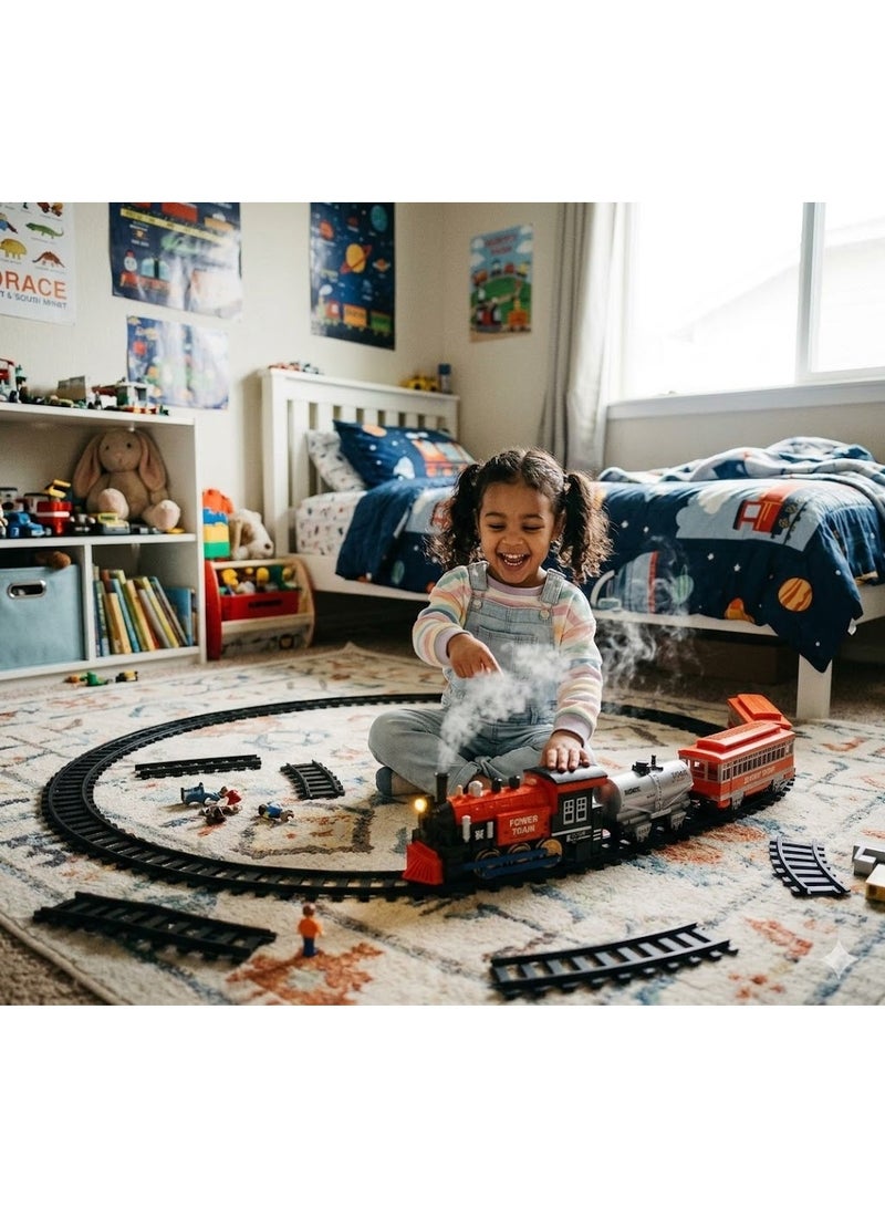 Classic Steam Train Set for Kids - Realistic Sounds, Lights, and Real Smoke - 330cm Track - 23 Pieces Educational Toy - Image 2