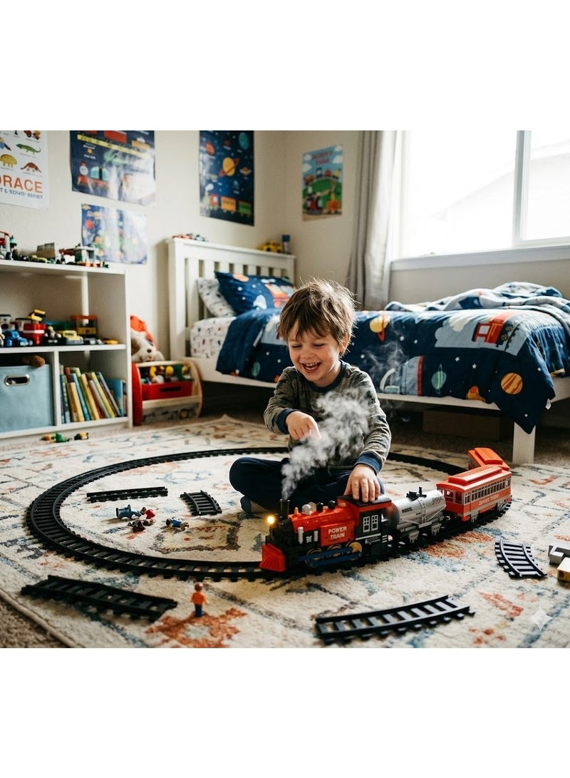 Classic Steam Train Set for Kids - Realistic Sounds, Lights, and Real Smoke - 330cm Track - 23 Pieces Educational Toy - Image 3