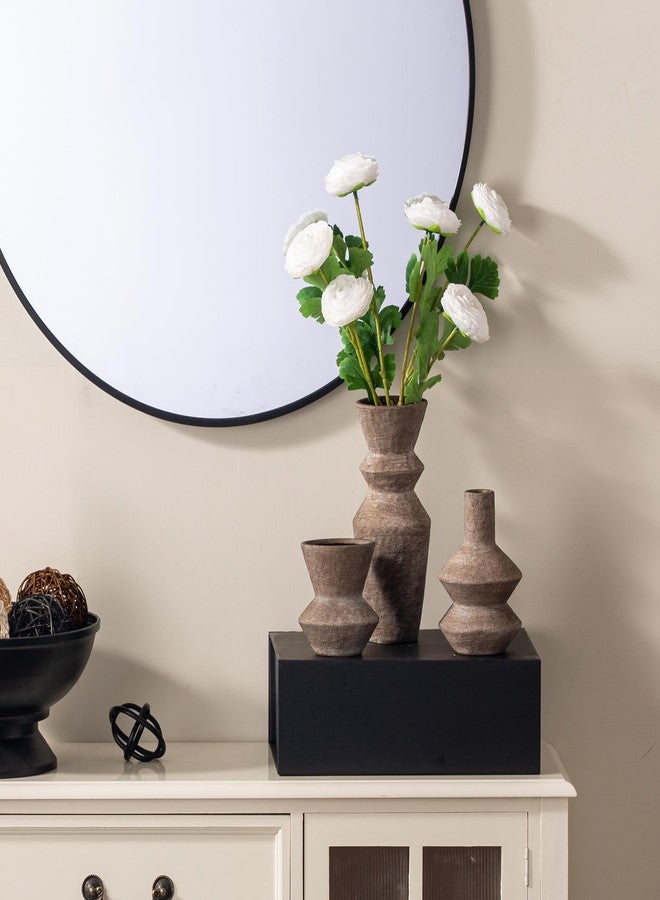 Vanselia Ceramic Vase Home Table Decor - Brown Flower Vase Set of 3 Living Room Kitchen Decorations Farmhouse Modern Rustic Vases Decorative Centerpiece for Shelf Bedroom Office Bathroom Dining Coffee Desk - Image 5