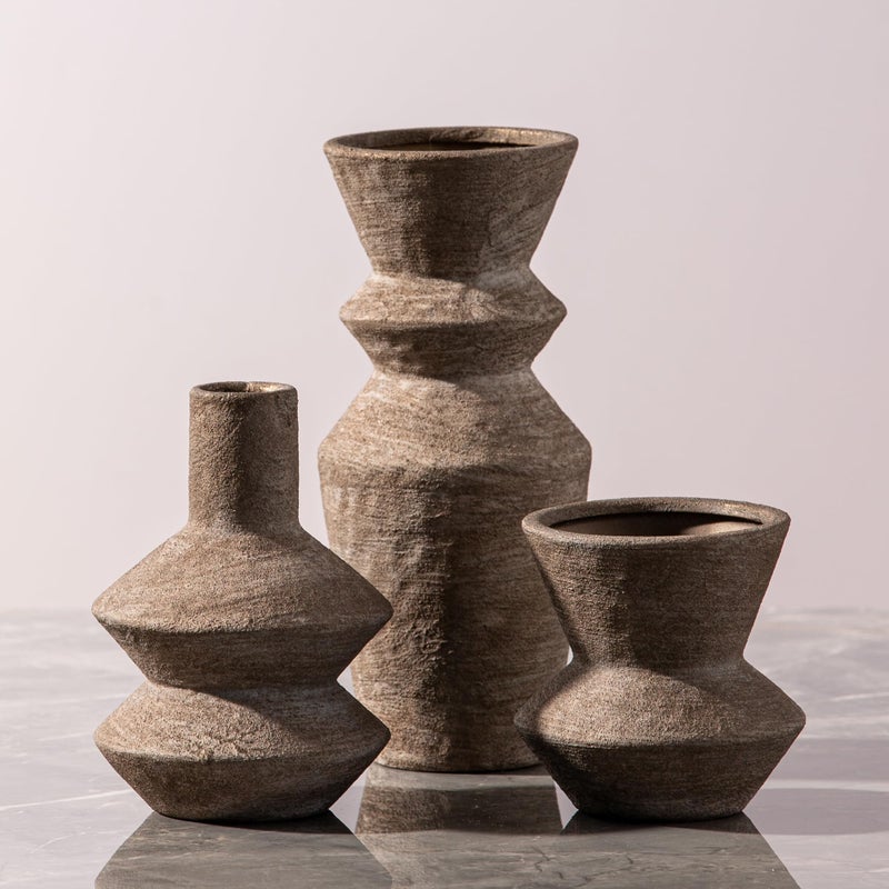 Vanselia Ceramic Vase Home Table Decor - Brown Flower Vase Set of 3 Living Room Kitchen Decorations Farmhouse Modern Rustic Vases Decorative Centerpiece for Shelf Bedroom Office Bathroom Dining Coffee Desk - Image 1