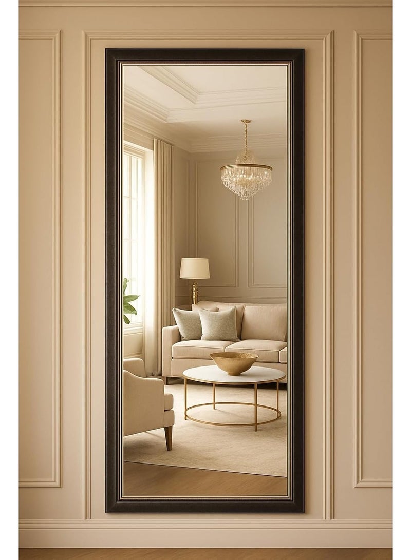 مرآة طول كامل كبيرة 174.5 × 74.5 سم، مرآة أرضية أو معلقة على الحائط، مرآة جسم كاملة بإطار PVC أسود مع حواف ذهبية لغرفة النوم والممر وخزانة الملابس - Image 1