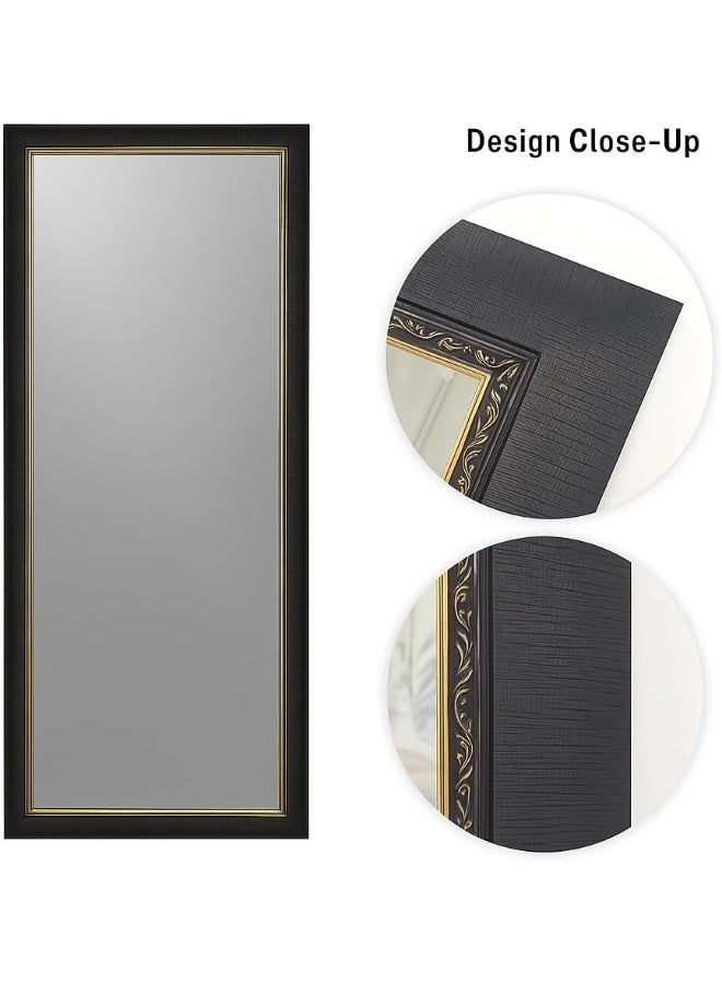 مرآة طول كامل كبيرة 174.5 × 74.5 سم، مرآة أرضية أو معلقة على الحائط، مرآة جسم كاملة بإطار PVC أسود مع حواف ذهبية لغرفة النوم والممر وخزانة الملابس - Image 4