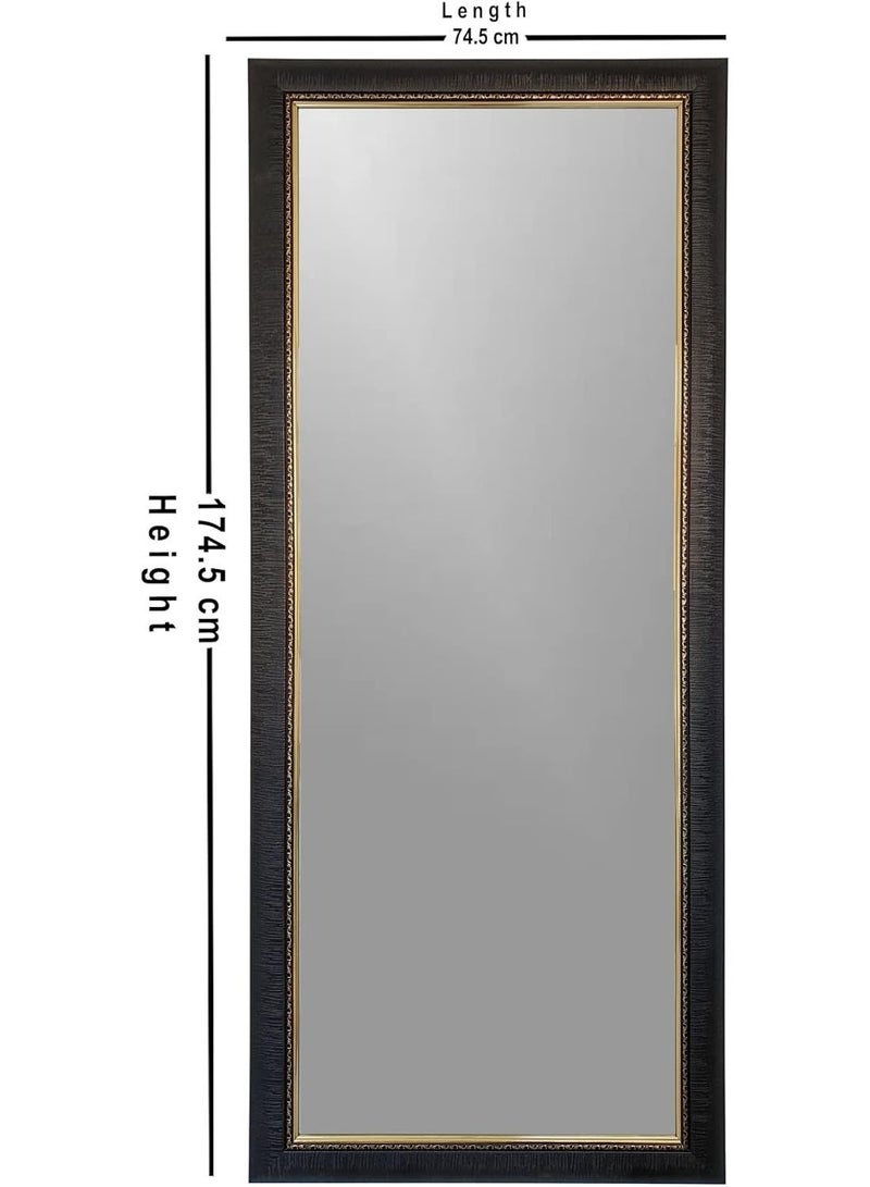 مرآة طول كامل كبيرة 174.5 × 74.5 سم، مرآة أرضية أو معلقة على الحائط، مرآة جسم كاملة بإطار PVC أسود مع حواف ذهبية لغرفة النوم والممر وخزانة الملابس - Image 2