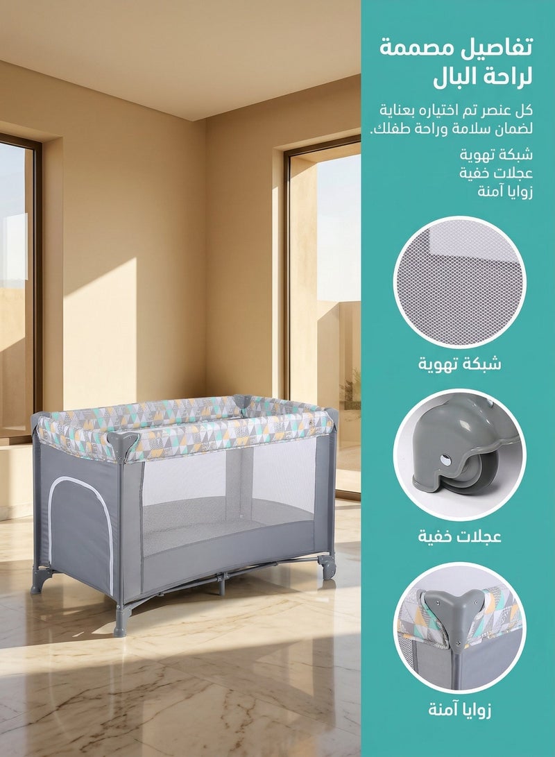 ZERIFAM Baby Crib, 3-in-1 Foldable Baby Playpen with Wheels, Portable Convertible Baby Crib for Ages 0–3, Safe Baby Activity Center for Indoor & Outdoor Use with Brake Wheels & Breathable Mesh,Portable Playard for Home & Camping – Gray - Image 4