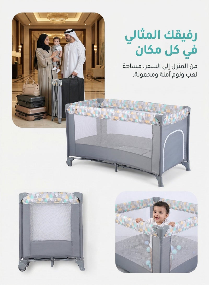 ZERIFAM Baby Crib, 3-in-1 Foldable Baby Playpen with Wheels, Portable Convertible Baby Crib for Ages 0–3, Safe Baby Activity Center for Indoor & Outdoor Use with Brake Wheels & Breathable Mesh,Portable Playard for Home & Camping – Gray - Image 1