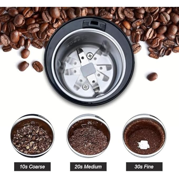 كيلا مطحنة قهوة كهربائية ميني 50 جرام بسعة كبيرة بسعة 150 واط بنكهة توابل الأعشاب مع شفلتين من الفولاذ المقاوم للصدأ لحبوب القهوة، المكسرات، البذور، الفول السوداني، الحبوب، الأسود - Image 3