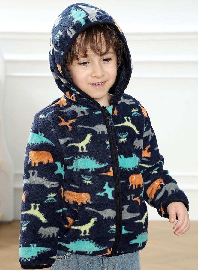 Feidoog Toddler Polar Fleece Jacket Hooded Baby Boys Girls Autumn Winter Long Sleeve Thick Warm Outerwear, A-dark Blue, 1-2T - Image 3