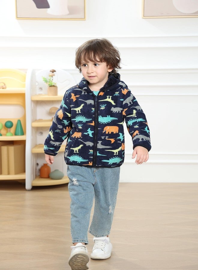 Feidoog Toddler Polar Fleece Jacket Hooded Baby Boys Girls Autumn Winter Long Sleeve Thick Warm Outerwear, A-dark Blue, 1-2T - Image 2