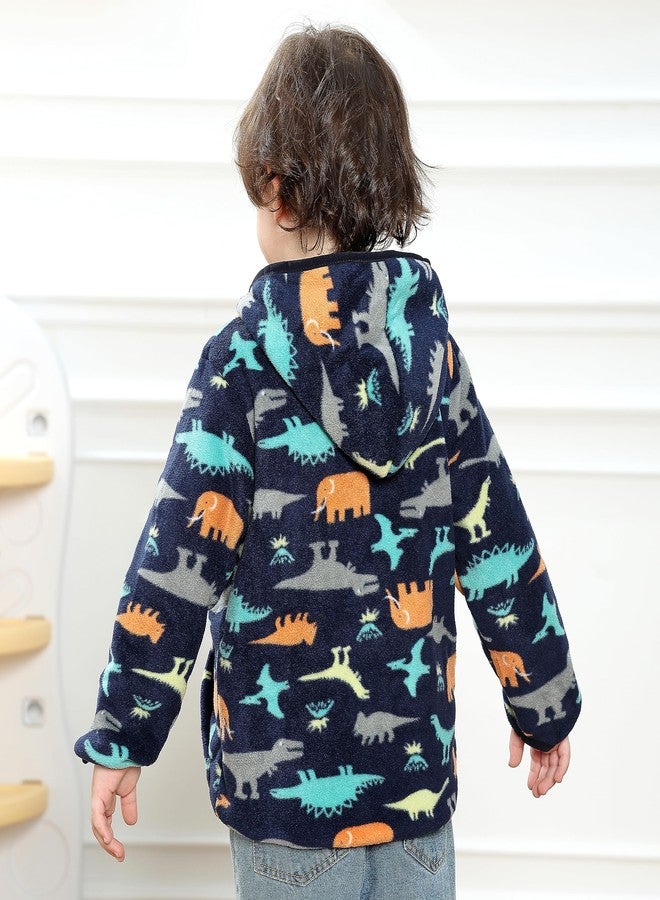 Feidoog Toddler Polar Fleece Jacket Hooded Baby Boys Girls Autumn Winter Long Sleeve Thick Warm Outerwear, A-dark Blue, 1-2T - Image 5