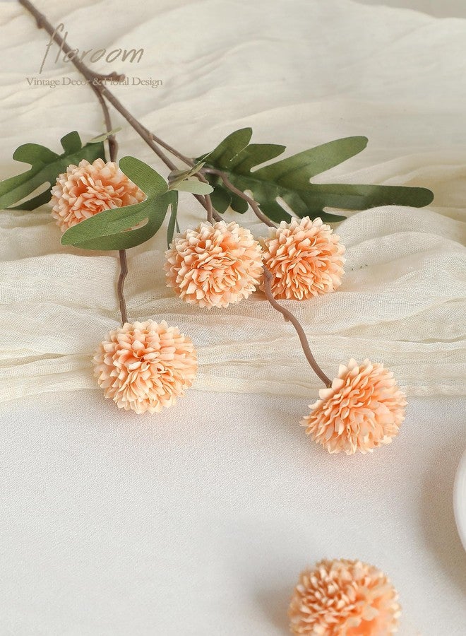 Floroom 5pcs Faux Silk Pompon Mum Artificial Flowers, Bulk Fake Mini Chrysanthemums with Stems for DIY Bouquet Centerpieces Wedding Fillers Arrangements Shower Decorations, Apricot Peach - Image 3