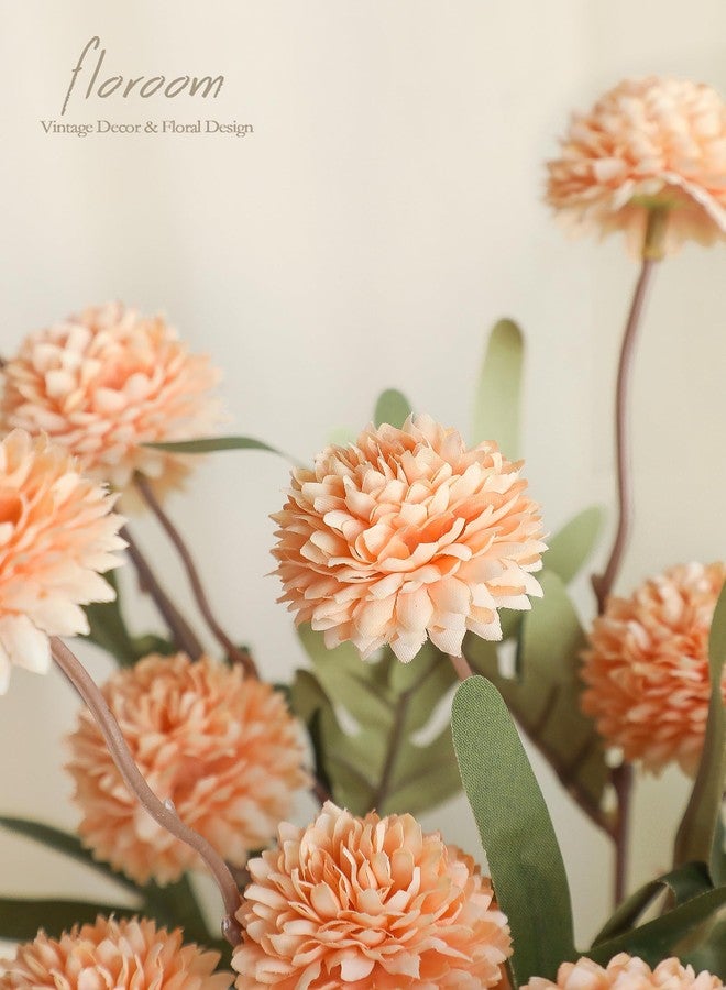 Floroom 5pcs Faux Silk Pompon Mum Artificial Flowers, Bulk Fake Mini Chrysanthemums with Stems for DIY Bouquet Centerpieces Wedding Fillers Arrangements Shower Decorations, Apricot Peach - Image 4