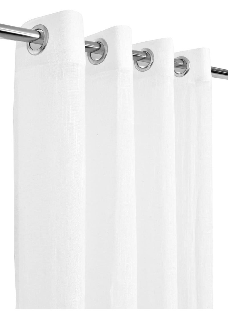 LINENWALAS LINENWALAS Cotton Linen Solid Sheer Curtain Set With Grommet Curtains Rings Non Blackout Door Curtain - Set Of 2 -White- 4.5Ft X7Ft  - Image 2