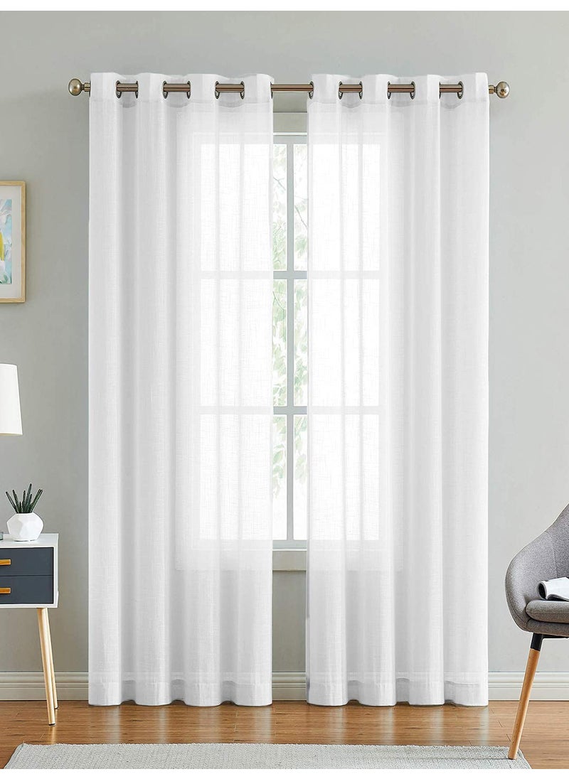 LINENWALAS LINENWALAS Cotton Linen Solid Sheer Curtain Set With Grommet Curtains Rings Non Blackout Door Curtain - Set Of 2 -White- 4.5Ft X7Ft  - Image 1