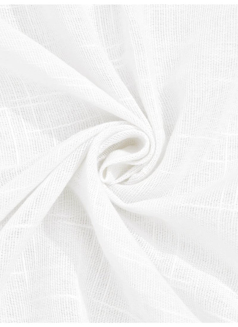 LINENWALAS LINENWALAS Cotton Linen Solid Sheer Curtain Set With Grommet Curtains Rings Non Blackout Door Curtain - Set Of 2 -White- 4.5Ft X7Ft  - Image 4