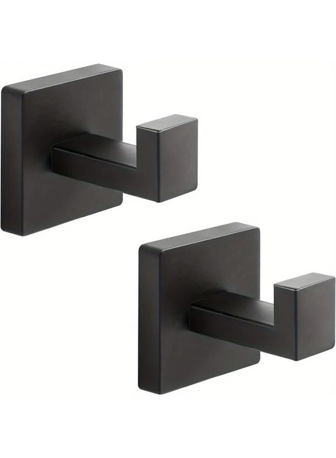 2pcs Matt Black Heavy Duty Stainless Steel Square Towel Hooks Wall Mounted Bathroom Kitchen Organizer - Image 1