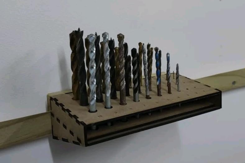 MeeCraft MeeCraft Wooden Drill Bit Organizer Tools Holder for Workshop and Workbench Counter Top Display Stand Furniture Work 18x8x5cm Brown  - Image 1
