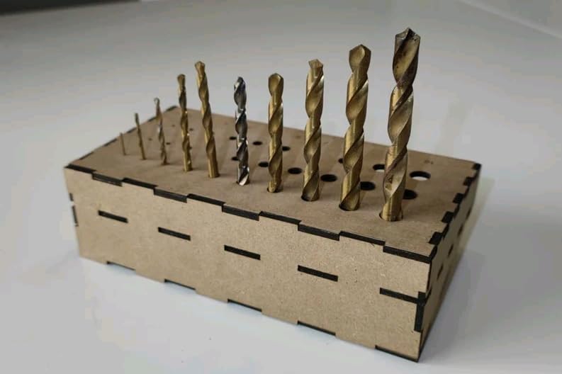 MeeCraft MeeCraft Wooden Drill Bit Organizer Tools Holder for Workshop and Workbench Counter Top Display Stand Furniture Work 18x8x5cm Brown  - Image 3