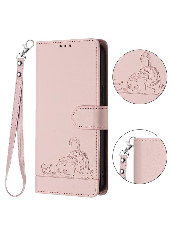 S-TOP Case For Samsung Galaxy A53 5G Cat Rat Embossed Pattern RFID PU Phone Case with Wrist Strap - Image 2
