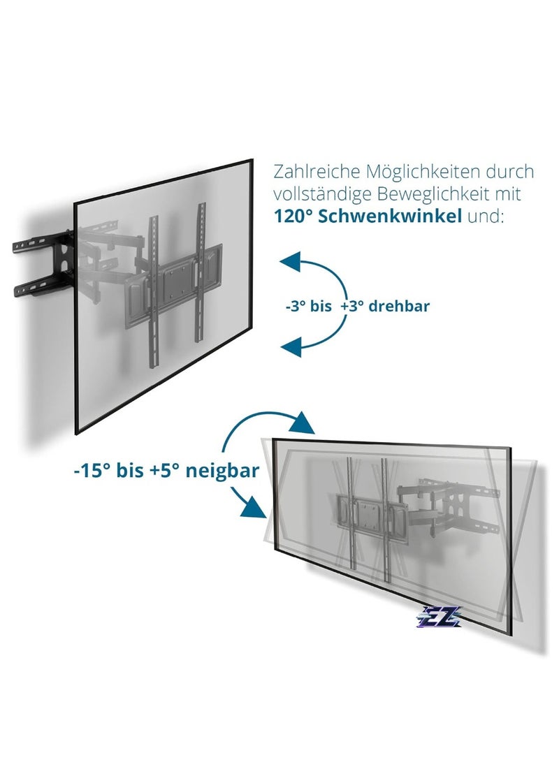 ELTRAZONE Wall Mount TV Swivelling Tilting / 32-75 Inch TV Mount / TV Wall Mount Flat with Double Swivel Arm / Low Wall Distance - Includes Mounting Material - Image 3