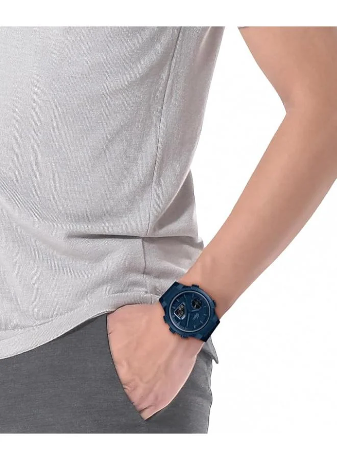 لاكوست ساعة كوارتز رقمية متعددة الوظائف بعقارب وسوار سيليكون