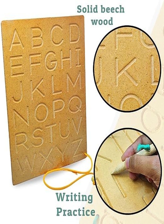 Bhudhar Abc Wooden Tracing Board With Dummy Pencil T26 | Alphabet Practice Board For Boys And Girl | Letter Educational Slate | Learning Board For Baby (Brown, Capital) - Image 3