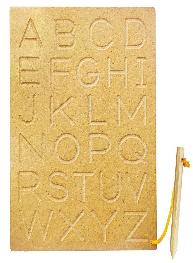 Bhudhar Abc Wooden Tracing Board With Dummy Pencil T26 | Alphabet Practice Board For Boys And Girl | Letter Educational Slate | Learning Board For Baby (Brown, Capital) - Image 1