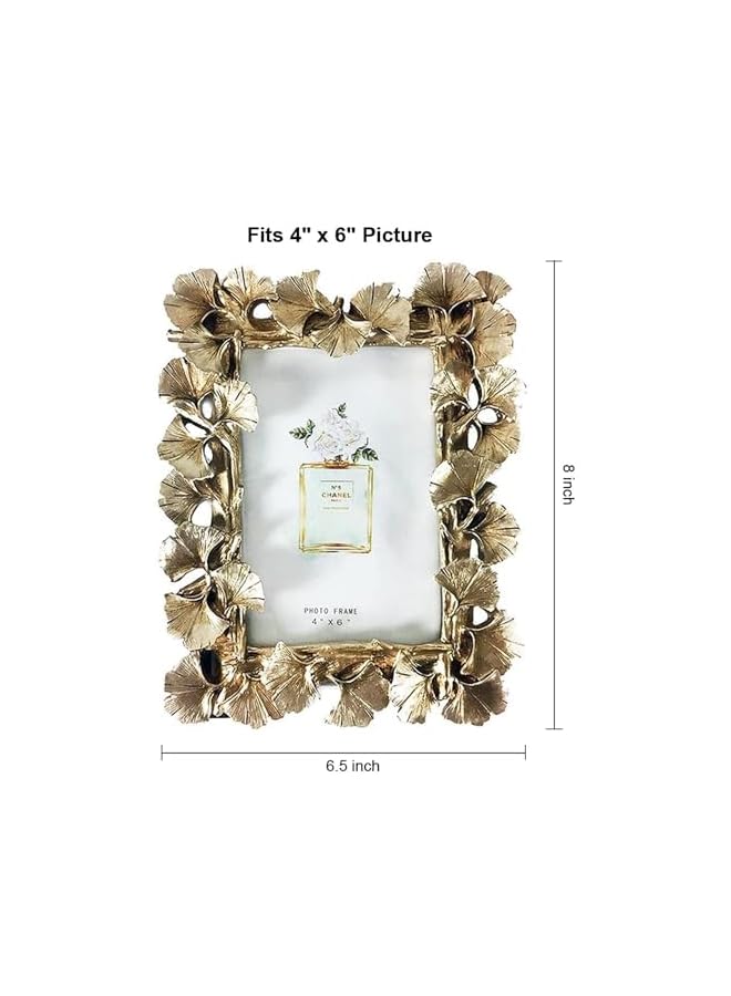 The Bros Photo Frame, Polyresin Picture Frame Gold Ginkgo Leaves for Photo Lovers Home Decoration Ornament Gifts Golden Vintage Table Top Display and Personalized Gallery Wall Hanging Home Decor (Gold) - Image 3