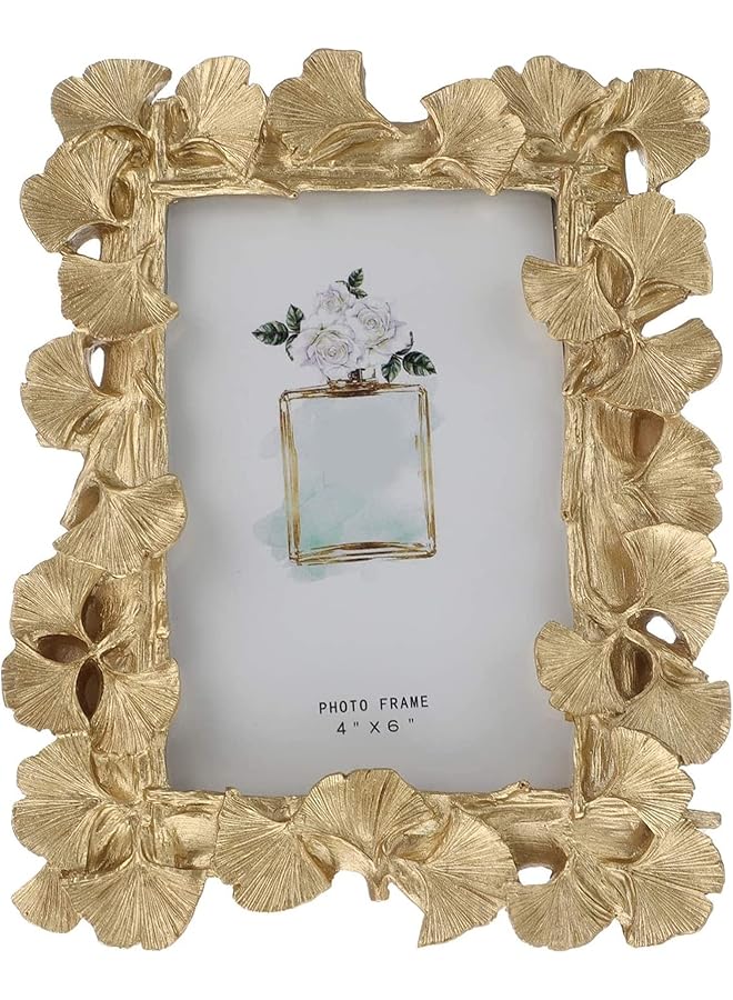 The Bros Photo Frame, Polyresin Picture Frame Gold Ginkgo Leaves for Photo Lovers Home Decoration Ornament Gifts Golden Vintage Table Top Display and Personalized Gallery Wall Hanging Home Decor (Gold) - Image 1