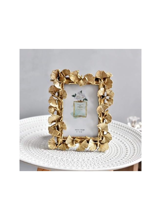 The Bros Photo Frame, Polyresin Picture Frame Gold Ginkgo Leaves for Photo Lovers Home Decoration Ornament Gifts Golden Vintage Table Top Display and Personalized Gallery Wall Hanging Home Decor (Gold) - Image 4