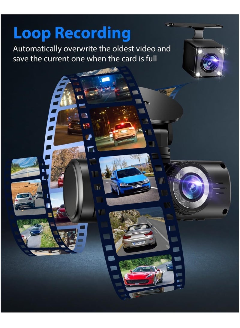 Dash Cam, 3 Channel Dash Cam, 1080P Dash Cam Front and Inside, Triple Dash Cam, Dash Camera with 32GB Card, HDR, G-Sensor, 24Hr Parking, Front Rear Dash Cam Loop Recording - Image 5