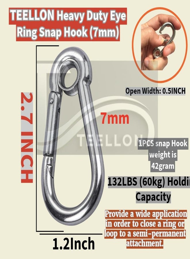 TEELLON Heavy Duty 2.7-Inch (7mm) Pack-4 Spring Snap Hook/Eyelet Carabineer Clips for Quick Links Chain Accessories Tool Best for Backpack, Keychain Clips, Key Ring,Camping, Dog Leash DIY Projects - Image 3