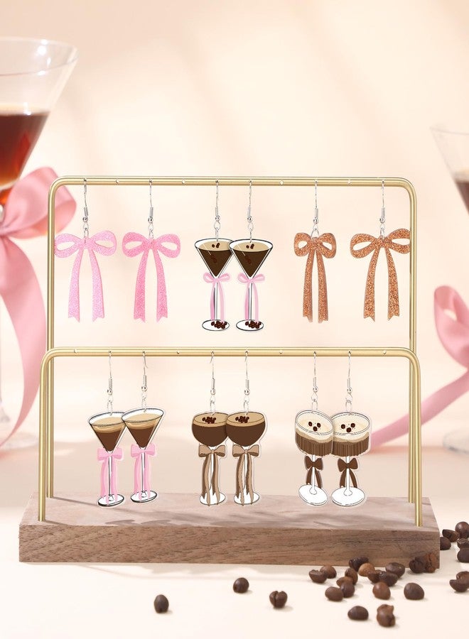 Nosiny 6 Pairs Espresso Martini Bow Acrylic Drop Dangle Jewelry Pickle Earrings Martini Earrings 6 Styles Lifelike Dill Cucumber Cocktail Cup Funny Cute Weird Jewelry for Women Bow Tini Bar Party - Image 3