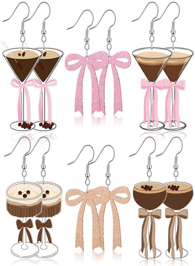 Nosiny 6 Pairs Espresso Martini Bow Acrylic Drop Dangle Jewelry Pickle Earrings Martini Earrings 6 Styles Lifelike Dill Cucumber Cocktail Cup Funny Cute Weird Jewelry for Women Bow Tini Bar Party - Image 1