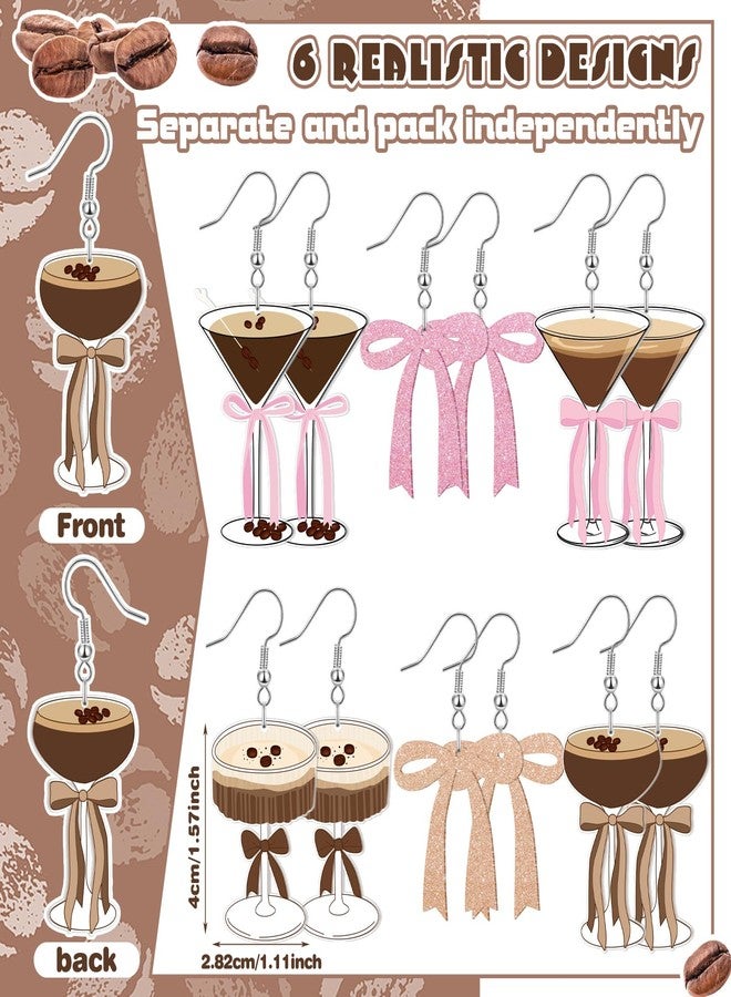 Nosiny 6 Pairs Espresso Martini Bow Acrylic Drop Dangle Jewelry Pickle Earrings Martini Earrings 6 Styles Lifelike Dill Cucumber Cocktail Cup Funny Cute Weird Jewelry for Women Bow Tini Bar Party - Image 2