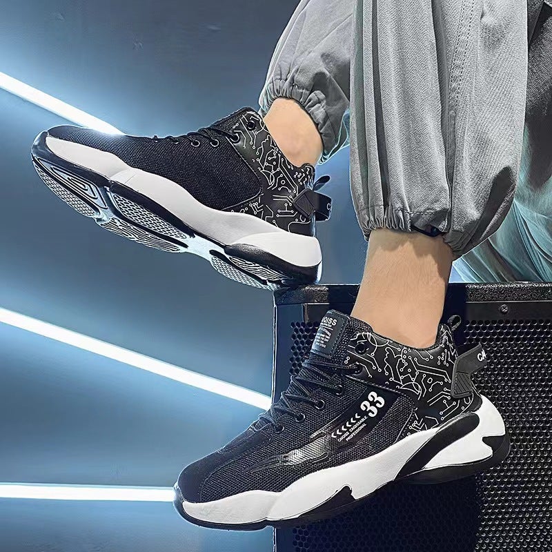 Men's Basketball Shoes Spring New Fly Woven Breathable Running Shoes High-Top Shoes Men's Basketball Sports Shoes Men's - Image 4