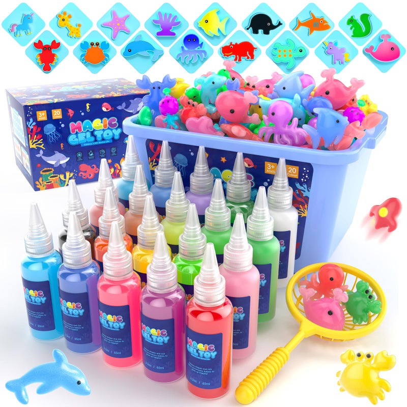 Flooyes Magic Elf Water Toy Kit Aqua Water Gel Magic Elf Pets Kit for Kids Squishy Maker Toy with 20 Magic and 16 Shape Molds Pets Birthday Gifts Crafts DIY for Kids Make Your Own Squishies - Image 2