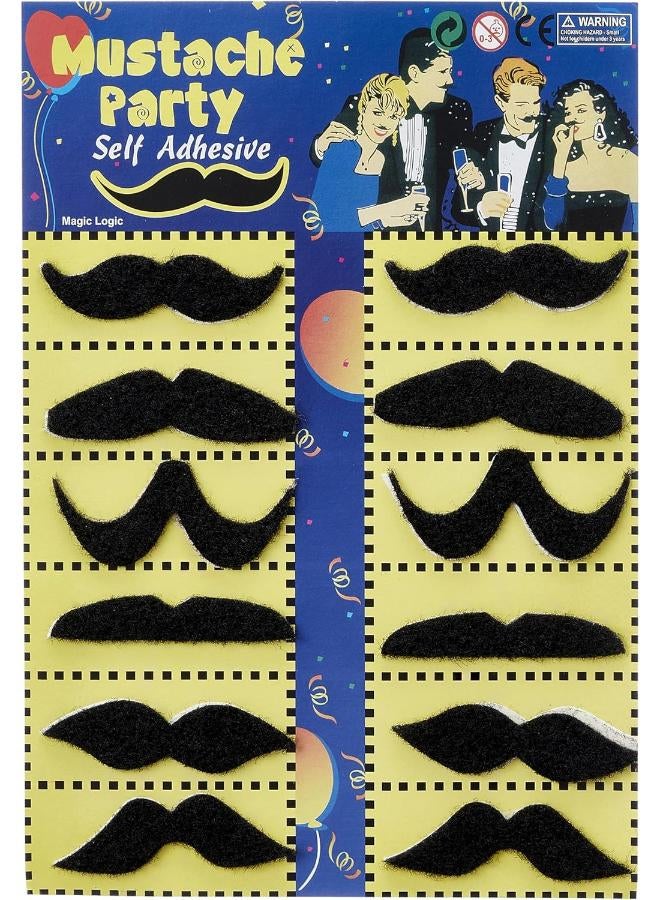 Pack Of 12 Self-Adhesive Fake Moustache for Masquerade & Costume - Image 1