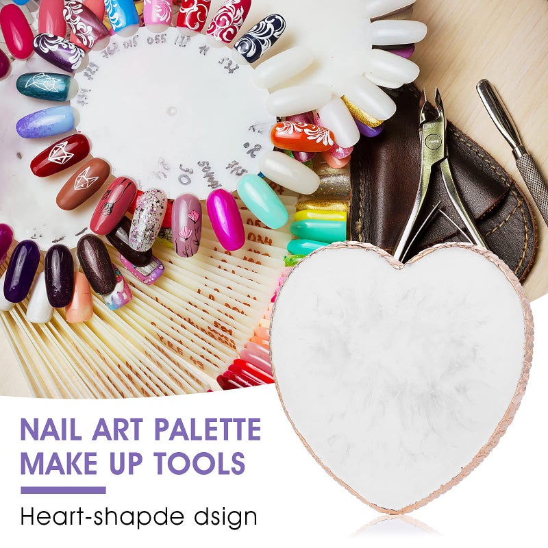 Sibba Resin Nail Art Palette Nail Mixing Palette Polish Color Mixing Plate Golden Edge Nail Holder Display Board Heart Shape Cosmetic Mixing Tools - Image 3