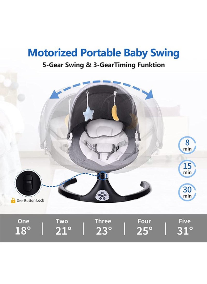 Beauenty - Portable Electric Bluetooth Infants Baby Swing With Music, 3 Timer Settings, Tray, Remote Control And Mosquito Net - Grey - Image 1