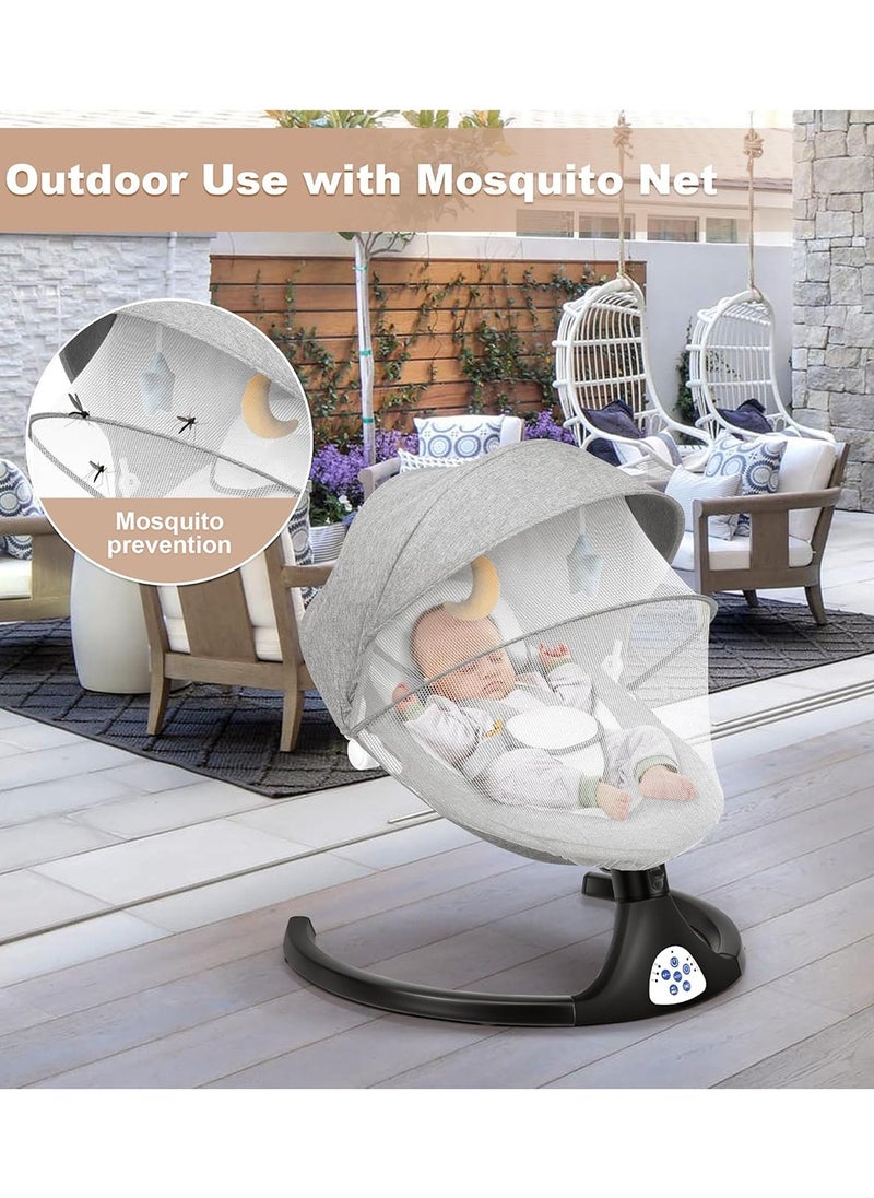 Beauenty - Portable Electric Bluetooth Infants Baby Swing With Music, 3 Timer Settings, Tray, Remote Control And Mosquito Net - Grey - Image 1