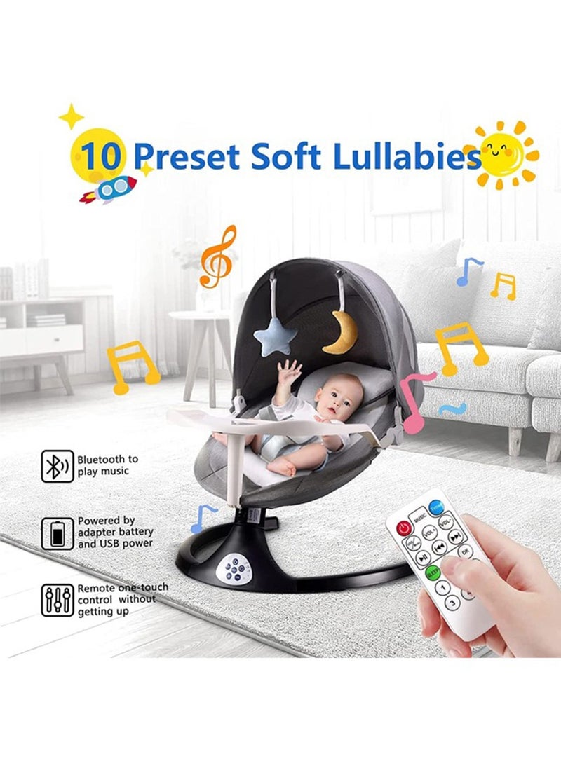 Beauenty - Portable Electric Bluetooth Infants Baby Swing With Music, 3 Timer Settings, Tray, Remote Control And Mosquito Net - Grey - Image 1