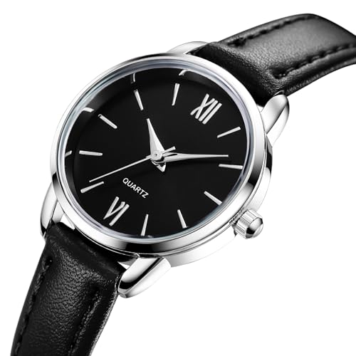 TWOPTION Womens Leather Strap Watch Minimalist Wrist Watches for Women Ladies Analog Quartz Watch for Small Wrists W2617Black - Image 3