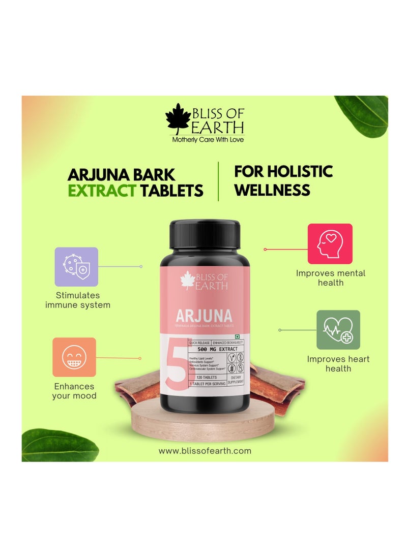 BLISS OF EARTH Bliss of Earth High Potency Terminalia Arjuna Bark Extract Tablets 500mg With Quick Release Enhanced Bioavailability For Heart Health Arjun Chhal Tablets 60 Tablets  - Image 2