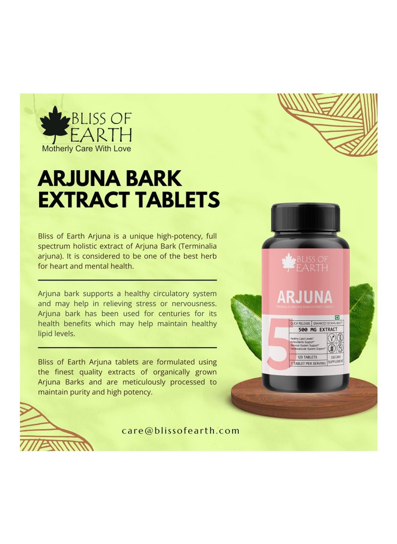BLISS OF EARTH Bliss of Earth High Potency Terminalia Arjuna Bark Extract Tablets 500mg With Quick Release Enhanced Bioavailability For Heart Health Arjun Chhal Tablets 60 Tablets  - Image 4