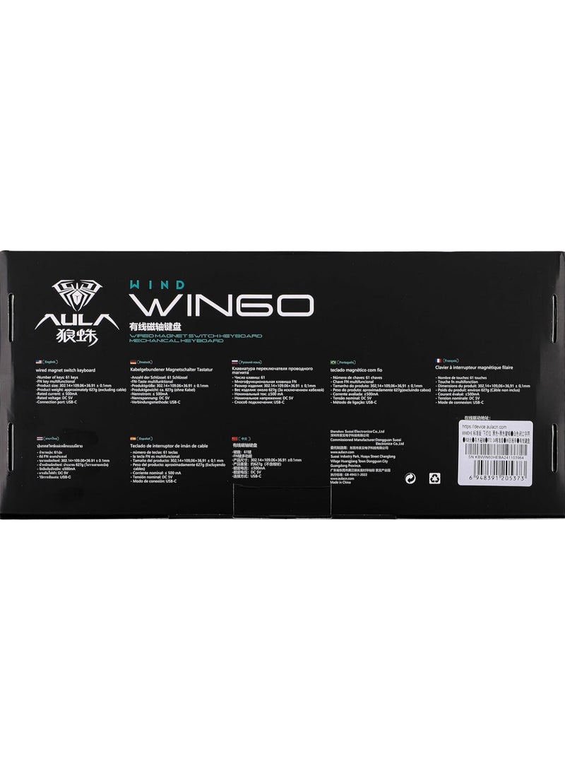 Aula WIN60 HE 60% Wired Magnetic Keyboard with Adjustable Actuation, 8000 Hz Polling Rate, Hall Effect Switches, Hot-Swap, for FPS Games (Black)