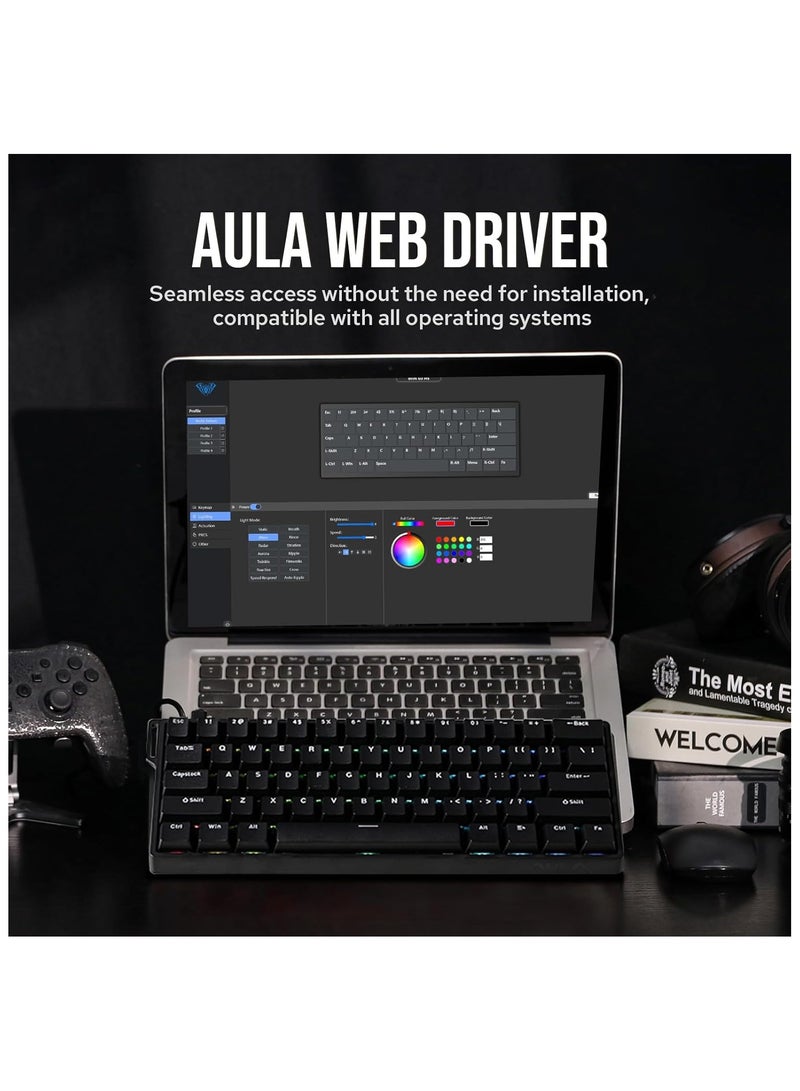 Aula WIN60 HE 60% Wired Magnetic Keyboard with Adjustable Actuation, 8000 Hz Polling Rate, Hall Effect Switches, Hot-Swap, for FPS Games (Black)