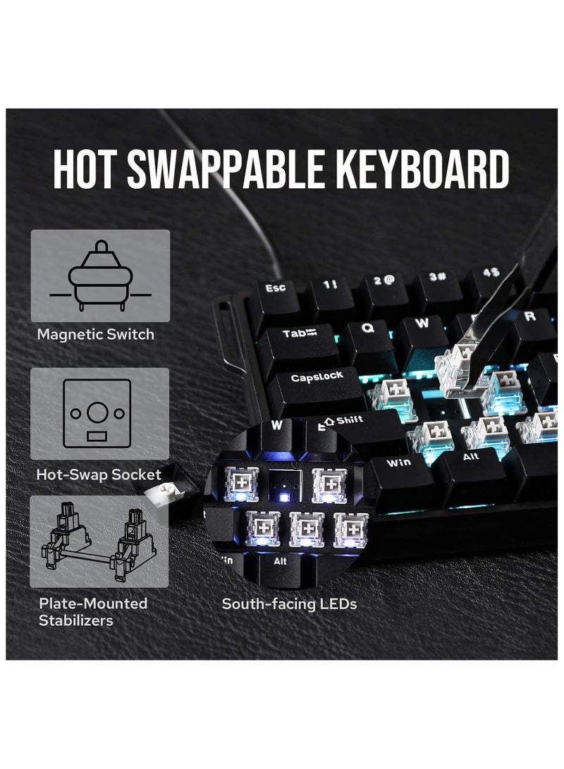Aula WIN60 HE 60% Wired Magnetic Keyboard with Adjustable Actuation, 8000 Hz Polling Rate, Hall Effect Switches, Hot-Swap, for FPS Games (Black)